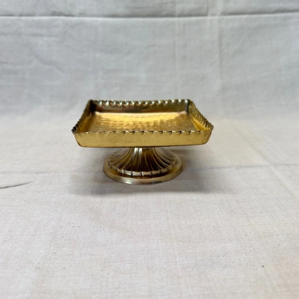 Vintage Brass Pedestal Trinket Dish Gold Tone Ring Holder Vanity Decor 1970s
